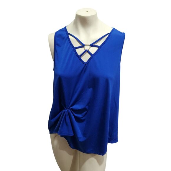 Epilogue Tops - Epilogue Royal Blue Liquid Knit Sleevless Blouse Open Cut Out Details Casual